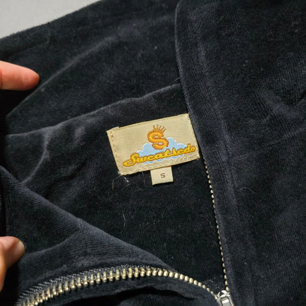 Sweatsedo Track Jacket Mens S Black Velour Full Zip Mock Neck Pockets